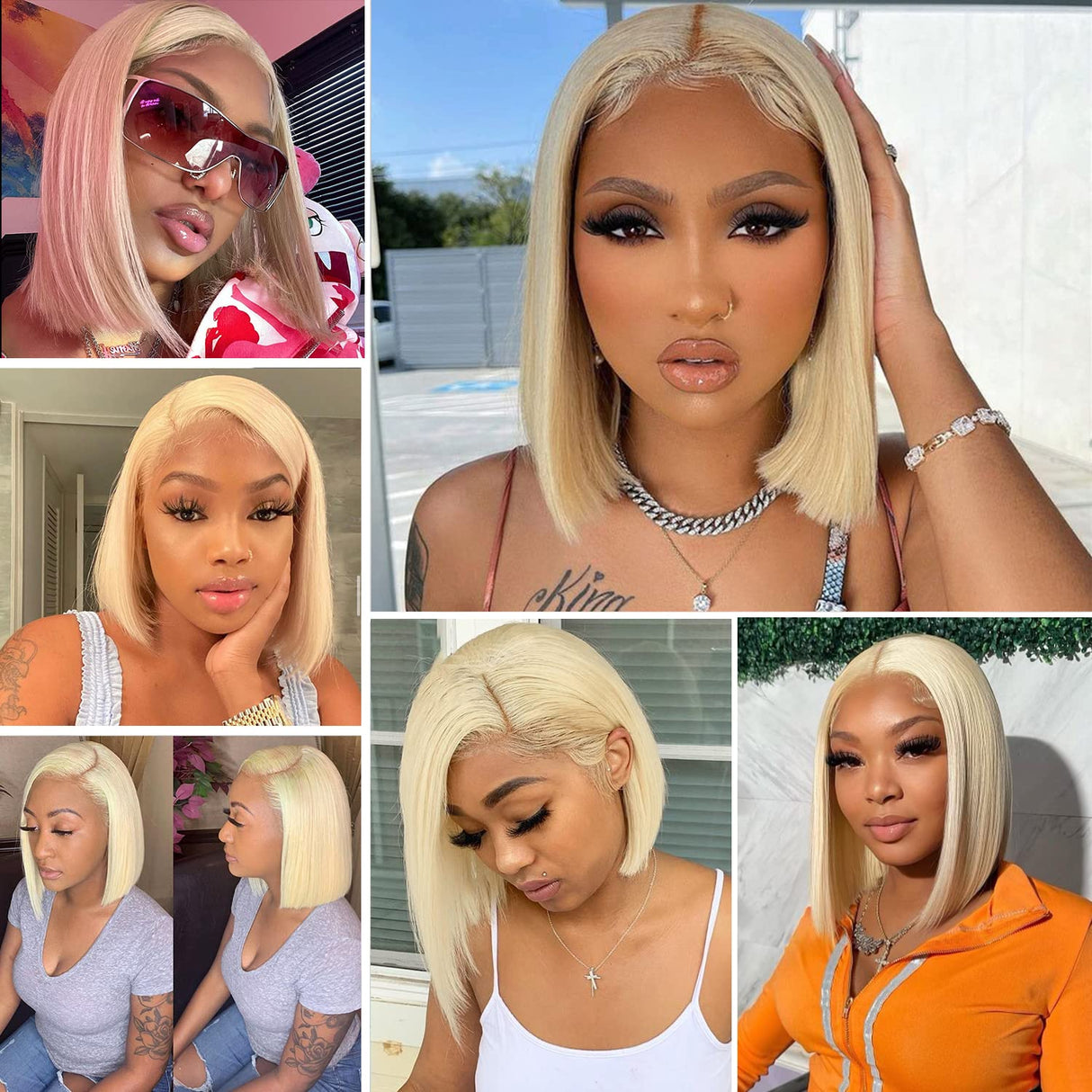613 Bob Wig Virgin Human Hair Pre Plucked Straight 13x1x4 Lace Front Blonde Bob Wigs