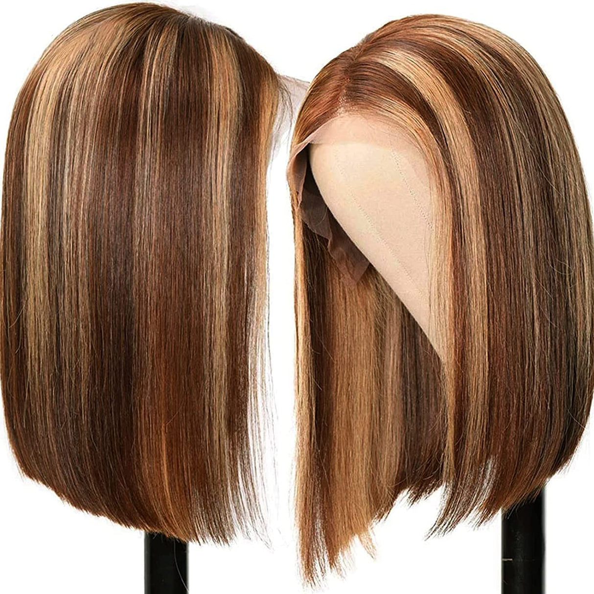 Short Bob Highlight Blonde #4/27 Straight 13x1 T Part HD Lace Front Human Hair Wigs