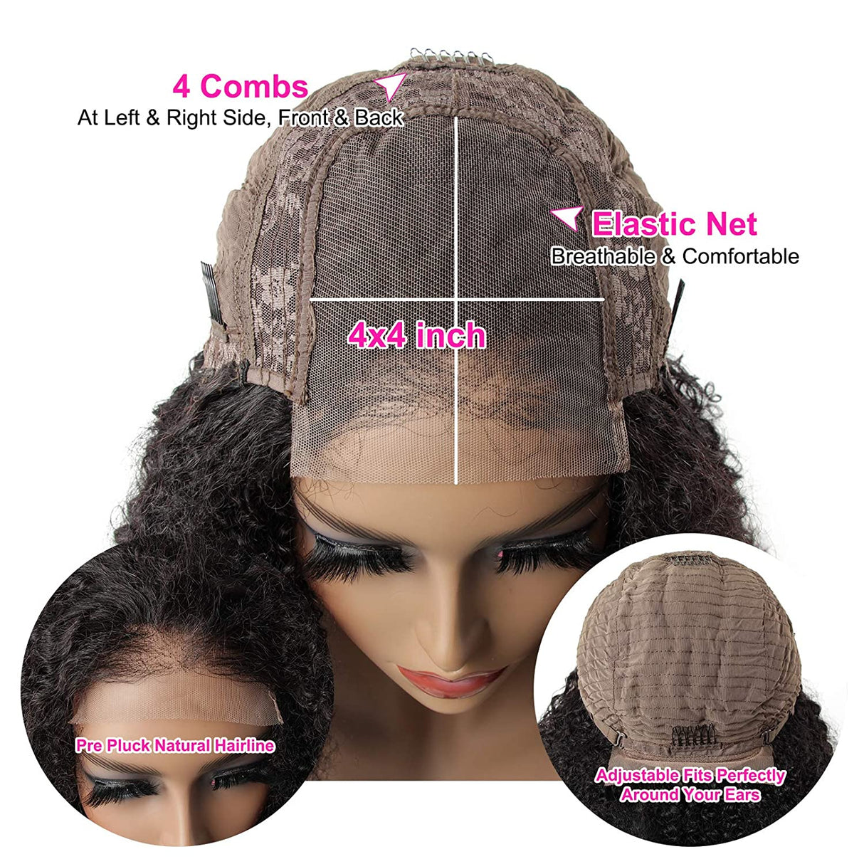 Kinky Curly 4x4 Lace Closure Wig Lace Front Wigs Human Hair 150% Hair Density Black