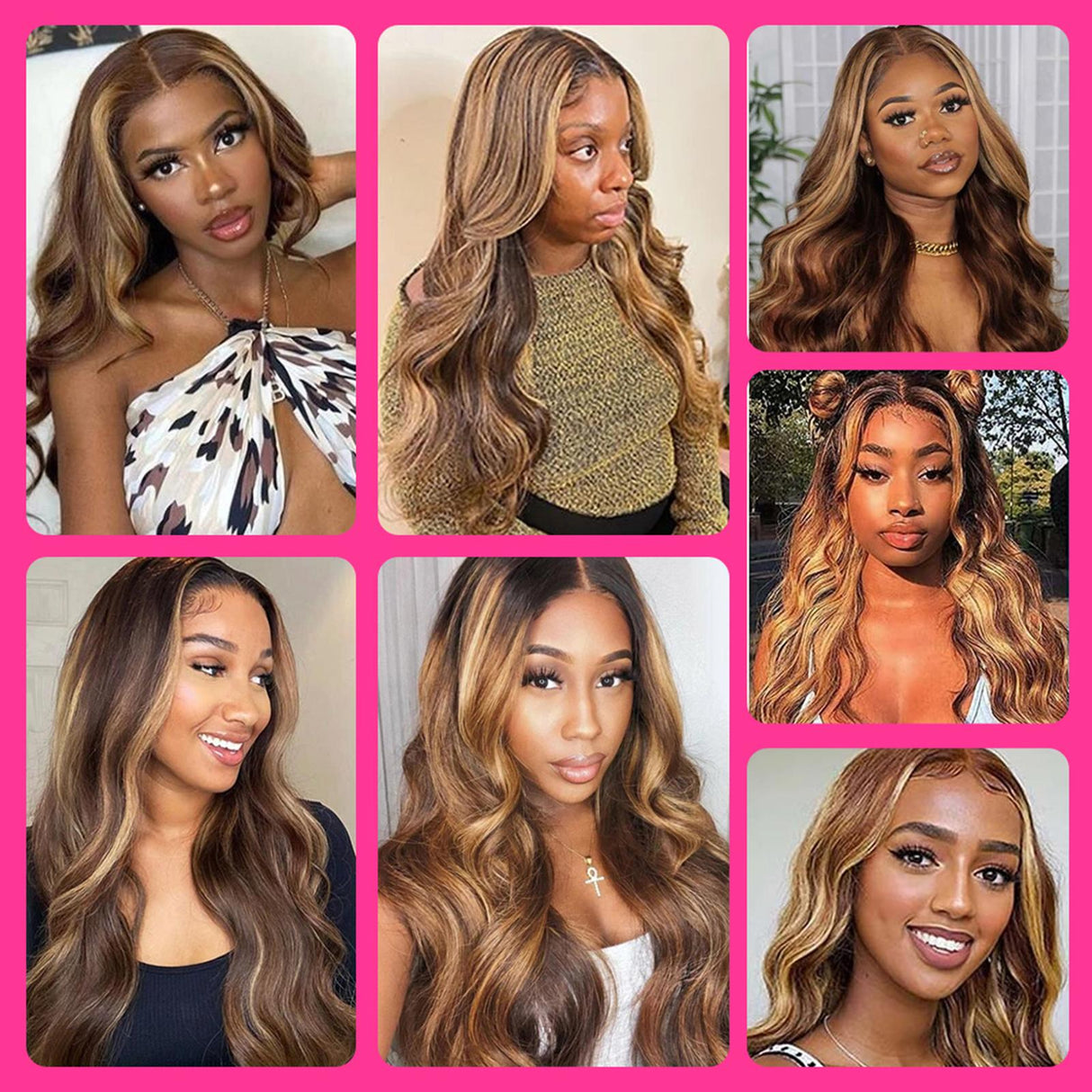 Highlight Ombre Human Hair Wigs Lace Front Wigs P4/27 Body Wave