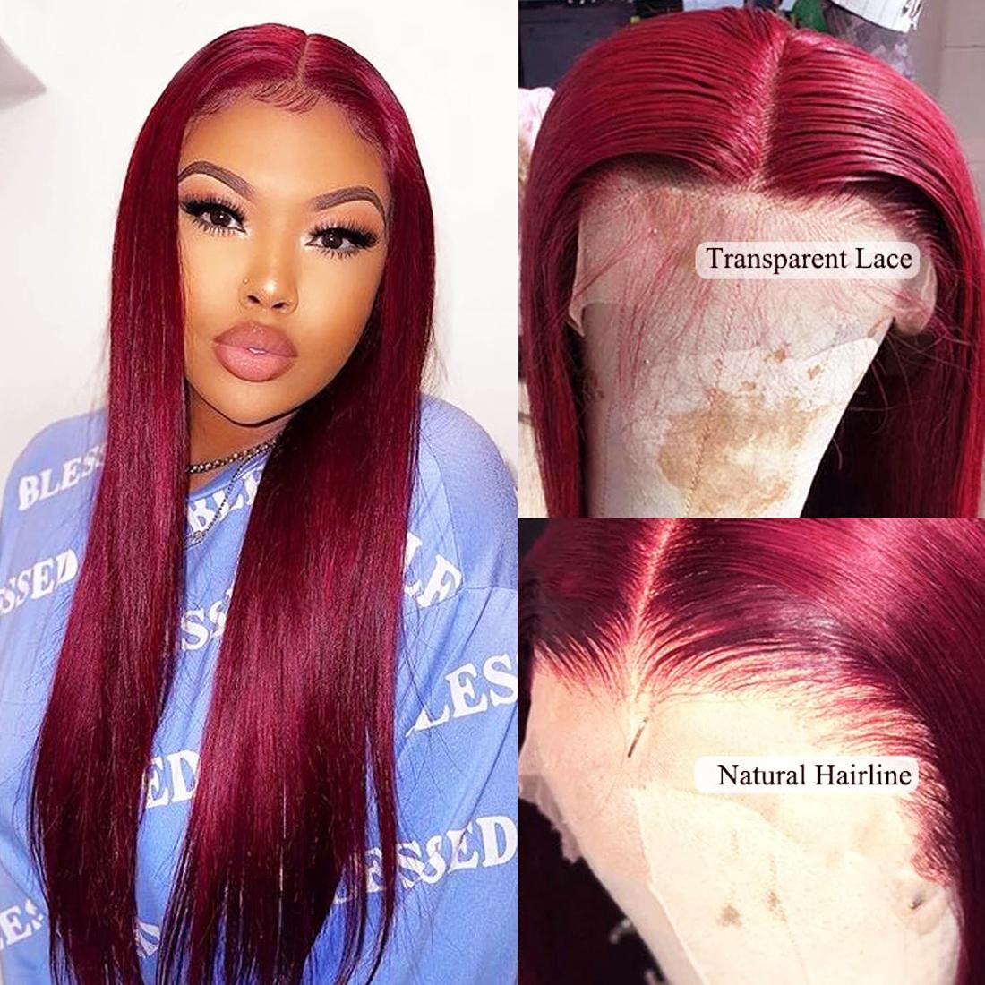 Red Burgundy Straight 13x4 HD Lace Front Wigs Human Hair