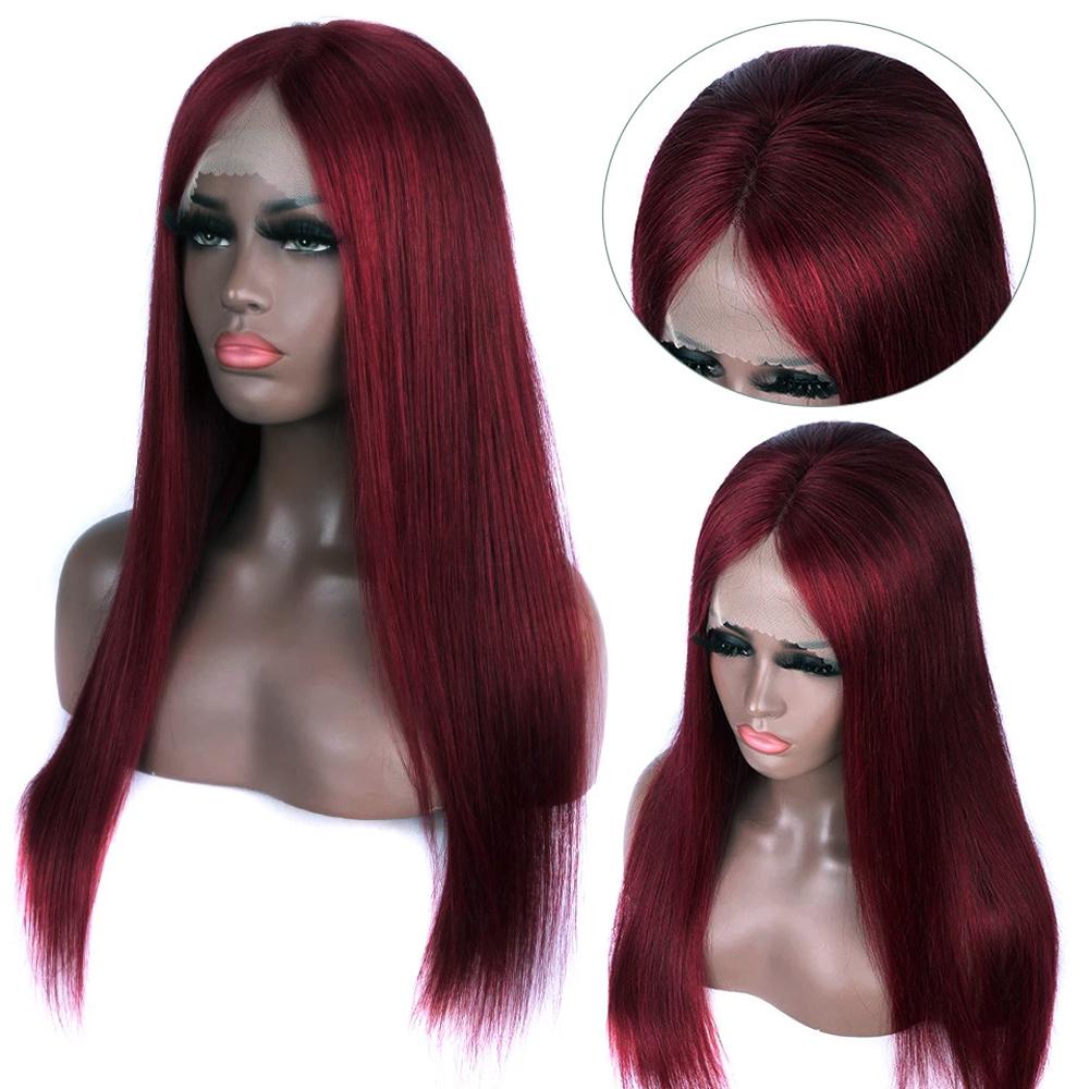 Glueless Wear and Go Wig Straight 99j Burgundy Lace Front Wigs Human Hair 180% Density