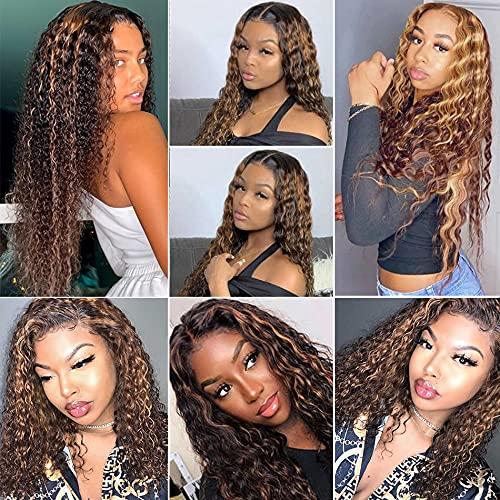 Highlight Water Wave 4x4 Lace Front Wigs Brazilian Virgin Human Hair Wigs 4/27 180% Density