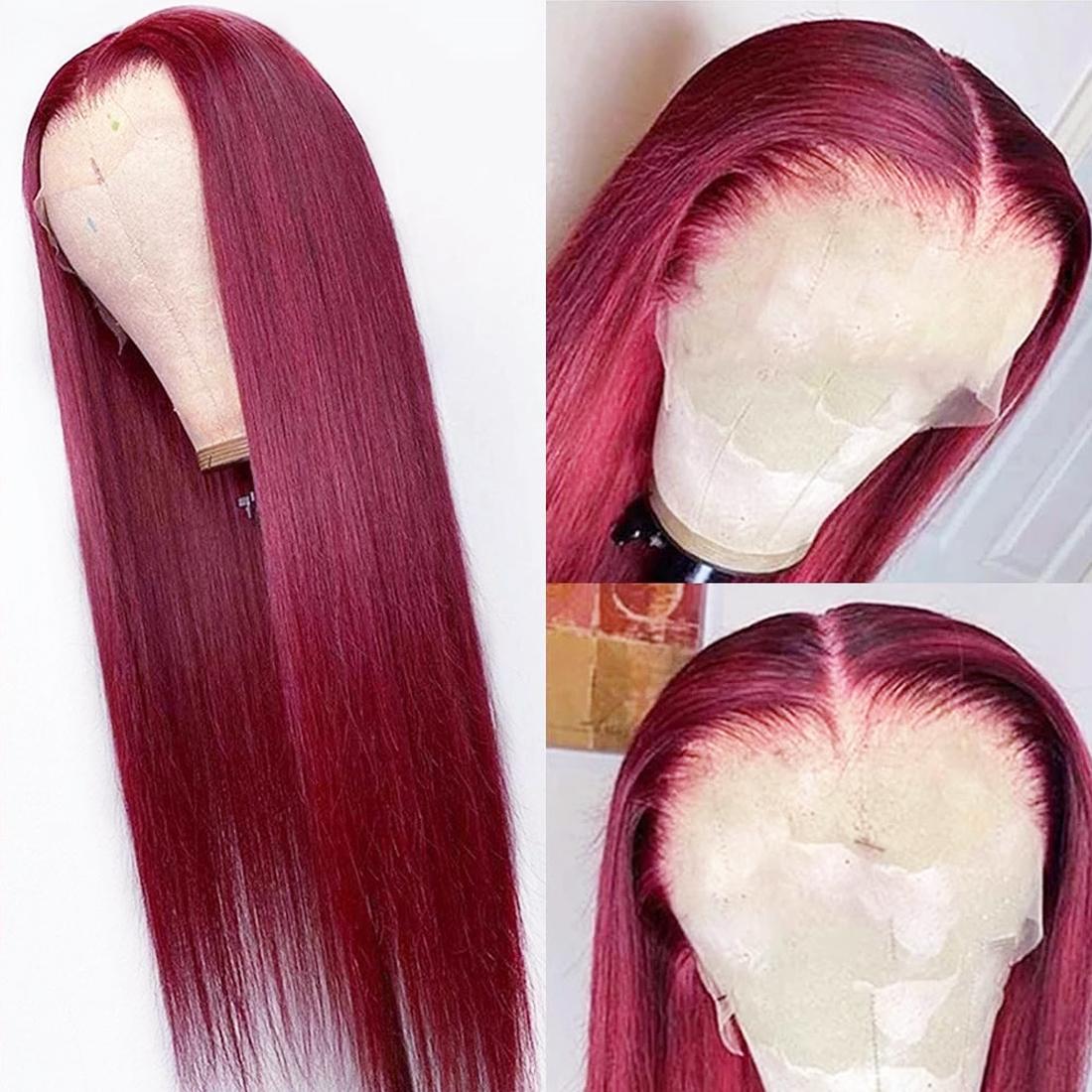 Red Burgundy Straight 13x4 HD Lace Front Wigs Human Hair