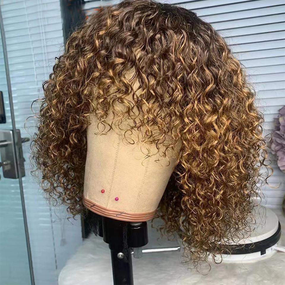 Ombre Short Kinky Curly Bob Human Hair Wigs for Black Women