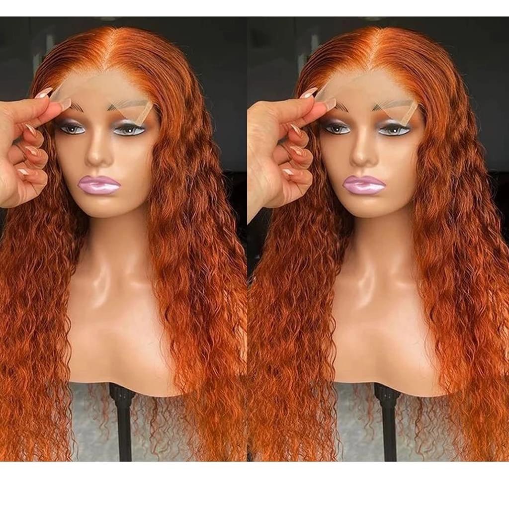 Ginger Color 4x4 Deep Wave Human Hair Lace Front Wigs for Black Women