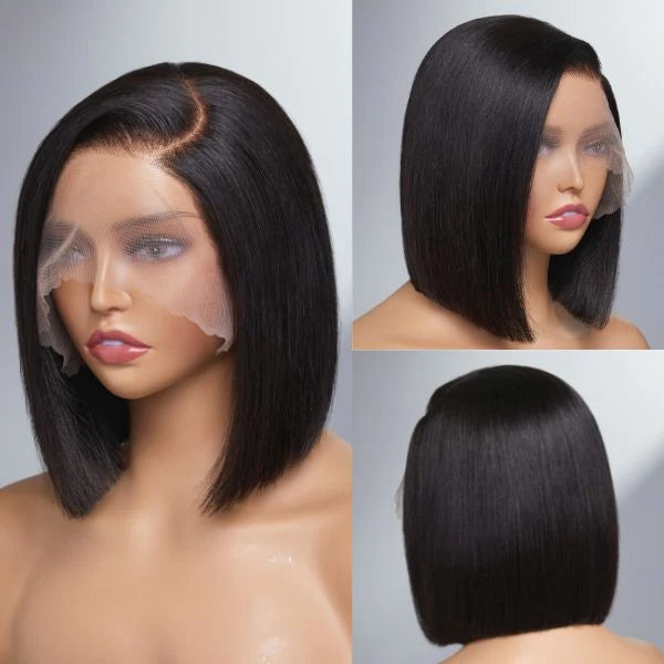 Natural Side Part Glueless Minimalist Lace Bob Wig 100% Human Hair