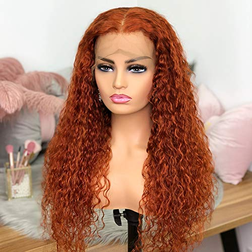 13x4 Lace Frontal Wigs Human Hair Deep Curly Wig Ginger Color 200% High Density