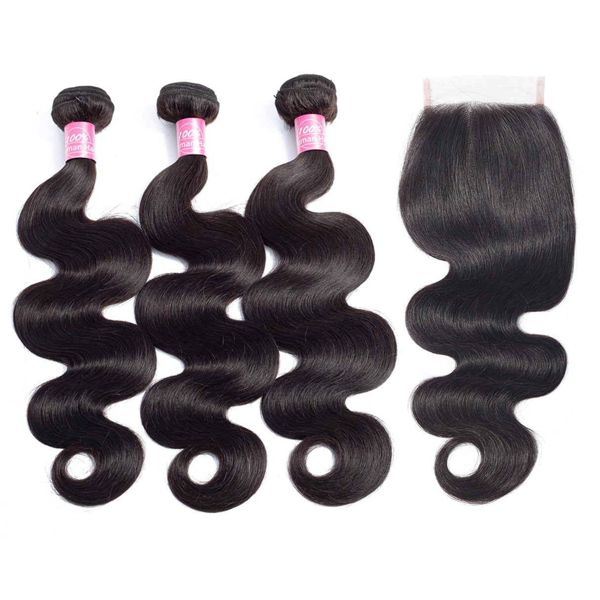 Body Wave 3 Bundles with 4x4 Closure Brazilian Virgin Human Hair Bundles Natural Color