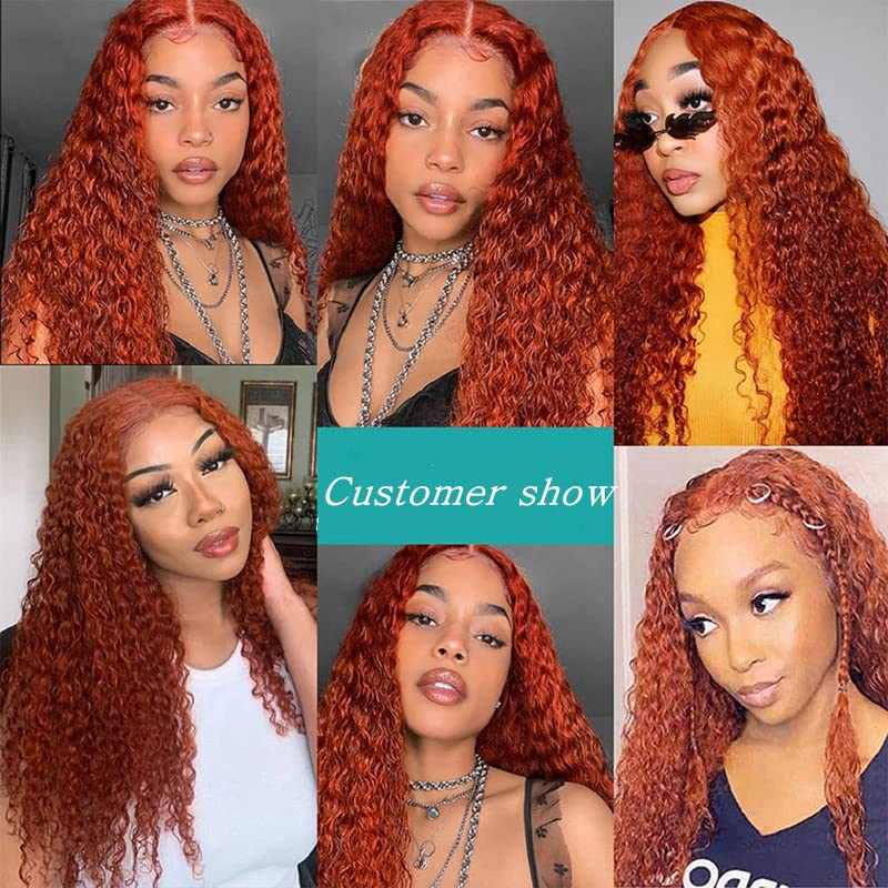 13x4 Lace Frontal Wigs Human Hair Deep Curly Wig Ginger Color 200% High Density