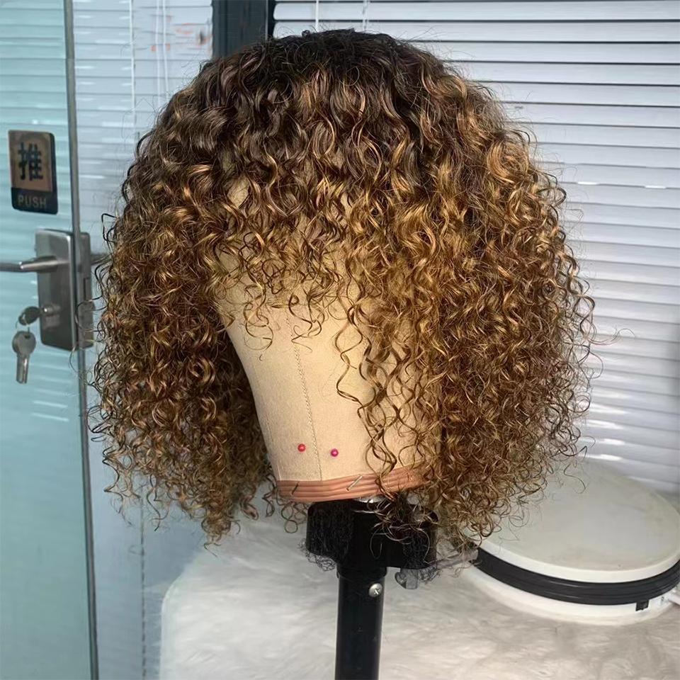 Ombre Short Kinky Curly Bob Human Hair Wigs for Black Women