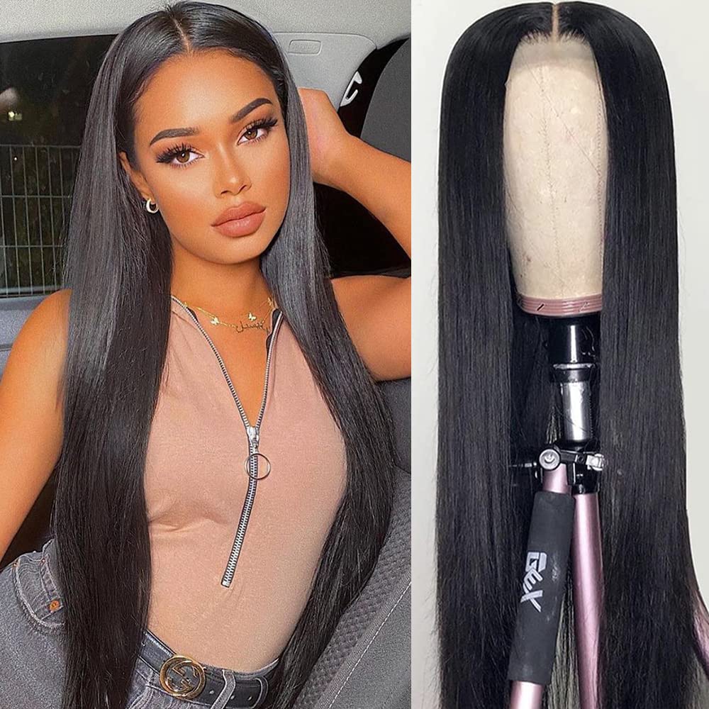 Straight Wig Human Hair 4x4 Lace Closure Wigs 180 density