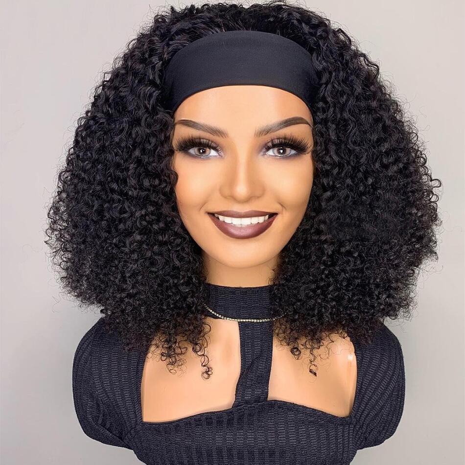 Headband Wig Kinky Curly Human Hair Wigs for Black Women 180% Density