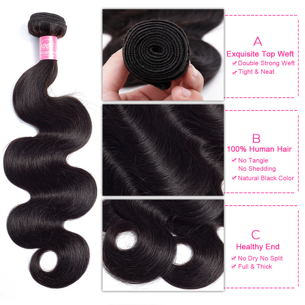 Body Wave 3 Bundles Brazilian Virgin Human Hair Bundles Natural Color
