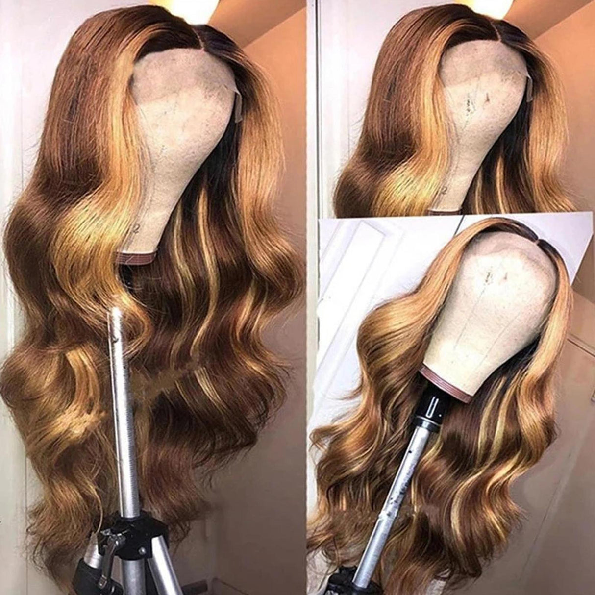 Highlight Ombre Human Hair Wigs Lace Front Wigs P4/27 Body Wave