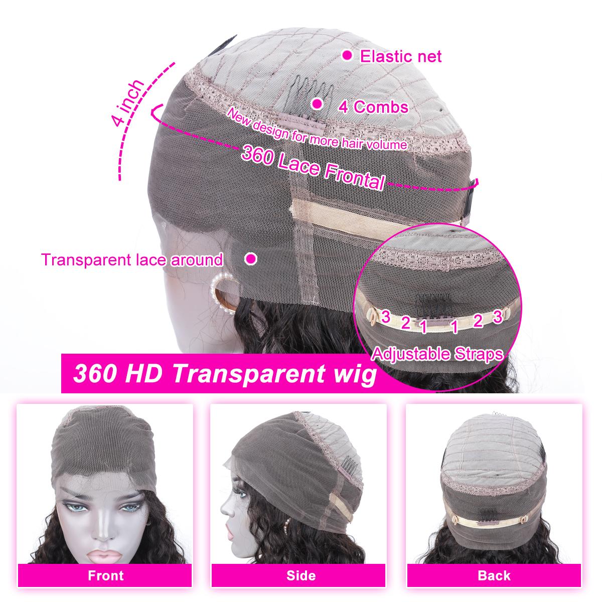 360 Lace Front Wigs Human Hair Water Wave Wig 180% Density