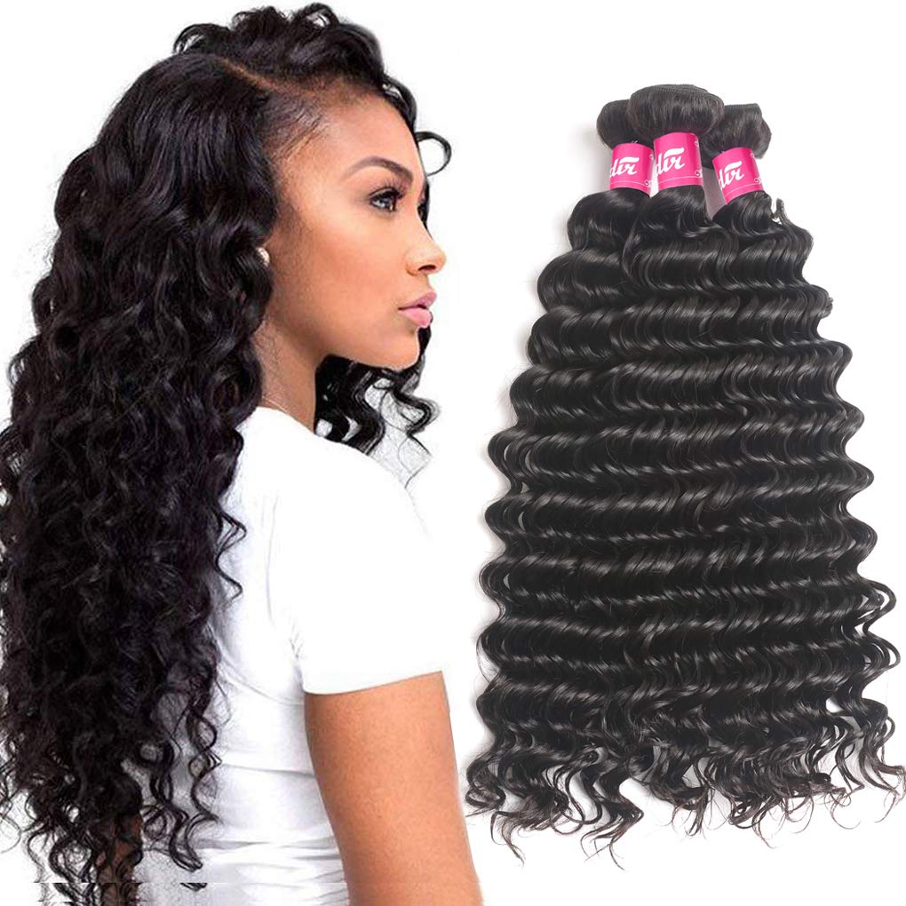 Brazilian Deep Wave Human Hair 3 Bundle Natural Black