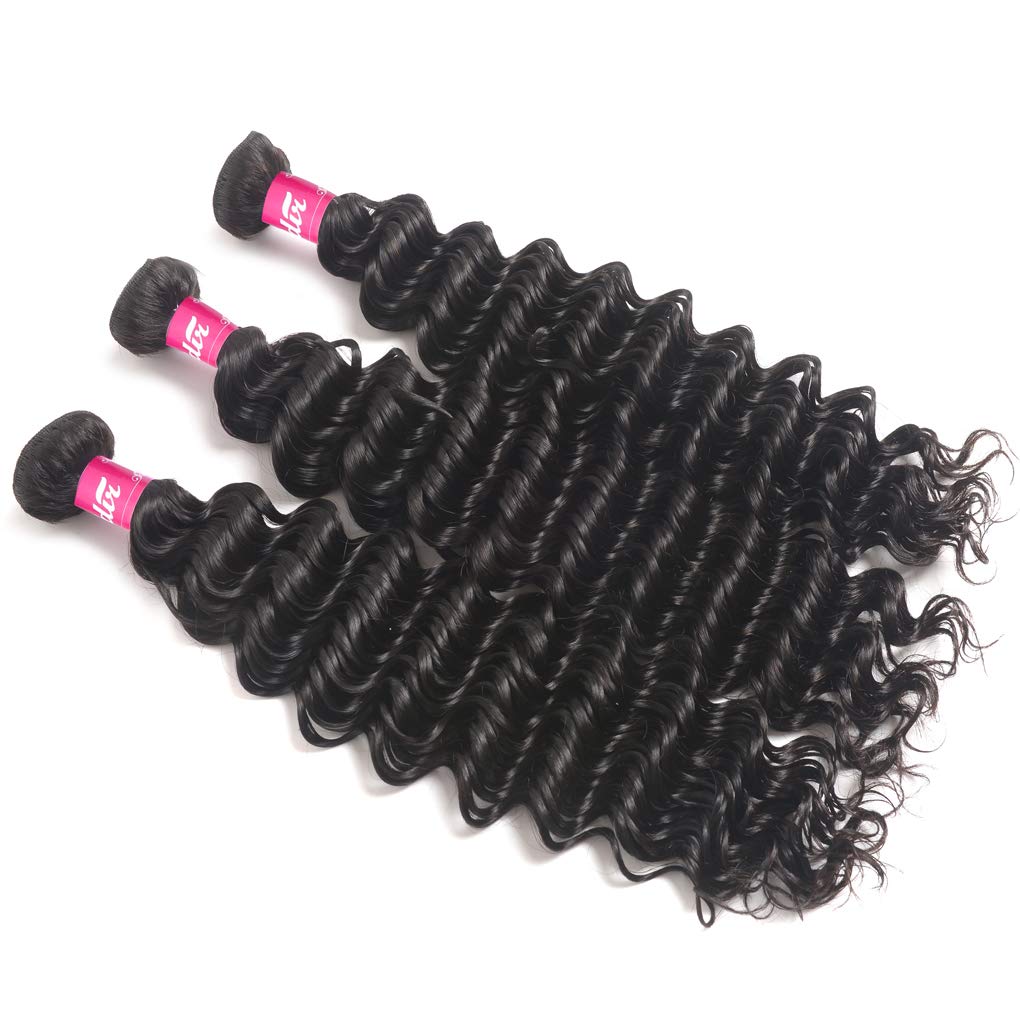 Brazilian Deep Wave Human Hair 3 Bundle Natural Black