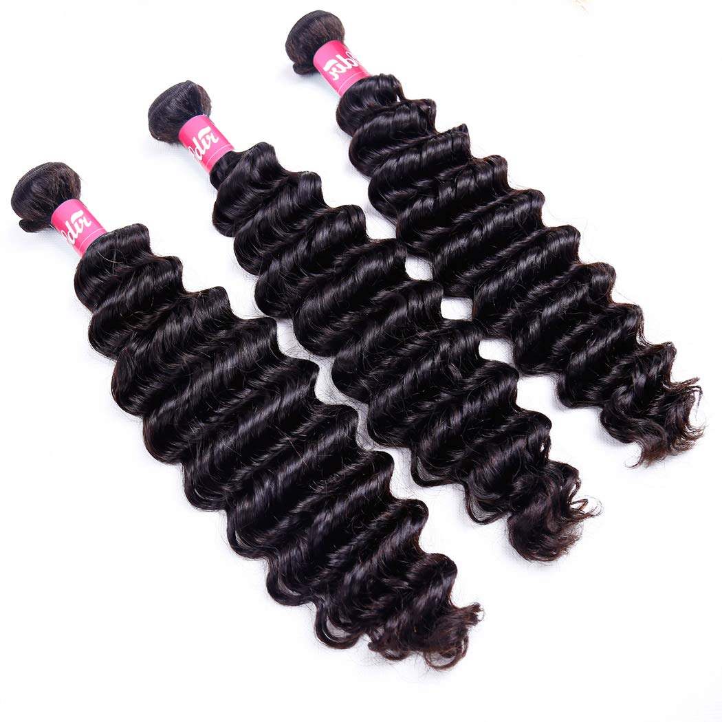 Deep Wave Human Hair Bundles with Closure Natural Color