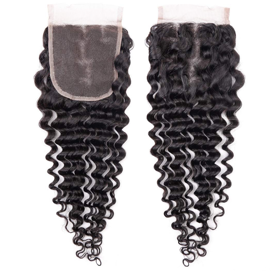 Deep Wave Human Hair Bundles with Closure Natural Color