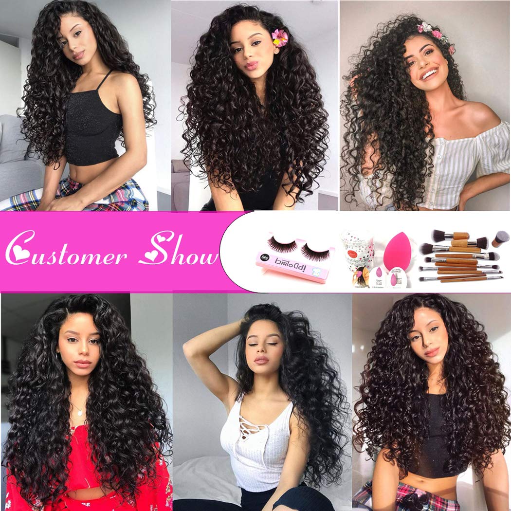Deep Wave Human Hair Bundles with Closure Natural Color