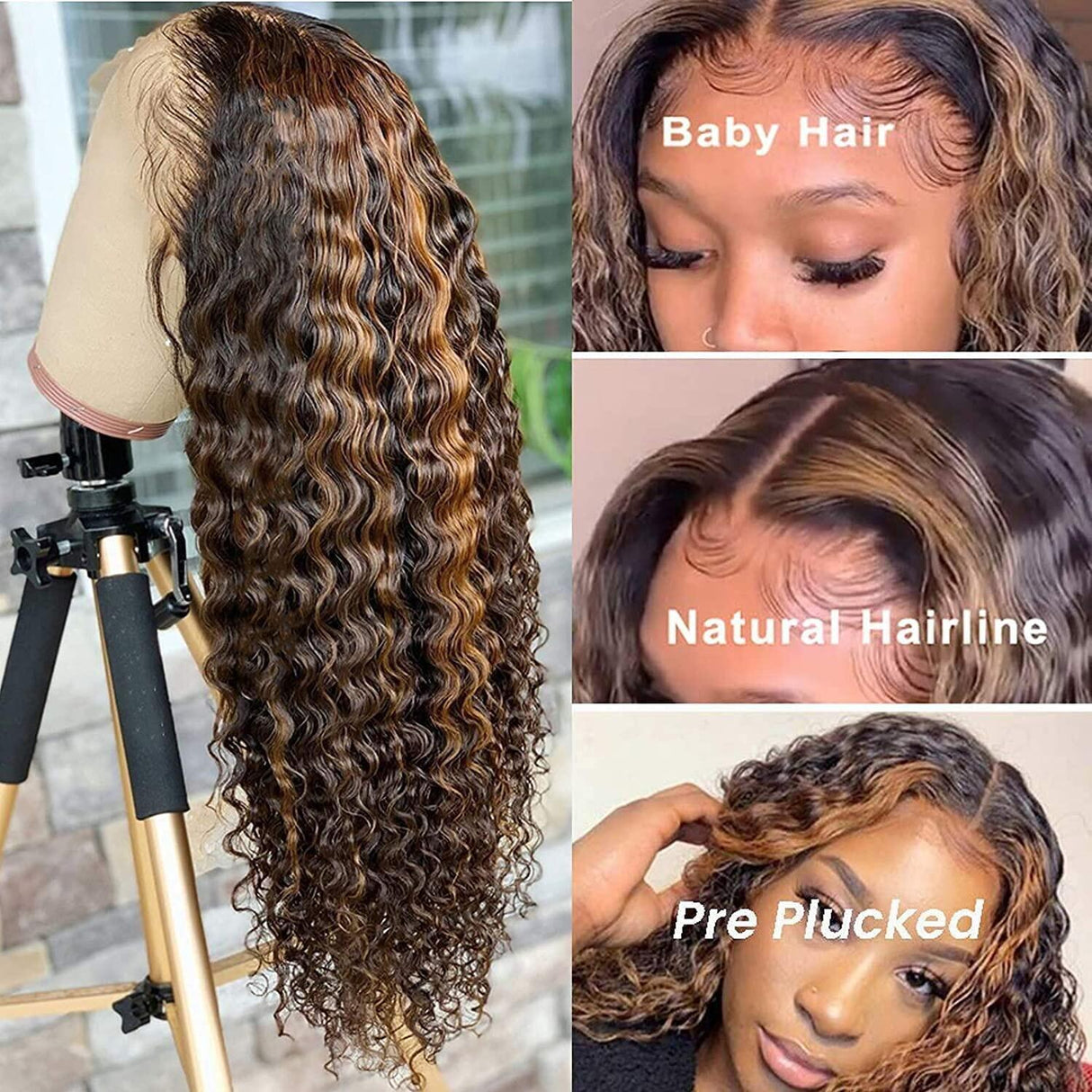 Highlight Deep Wave Wig HD Transparent 13x1 Ombre Curly Lace Front Human Hair Wigs 150 Density