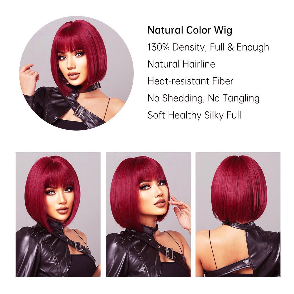 Short Bob Wigs Straight Human Hair With Bangs 100% Remy Hair Non Lace Wigs