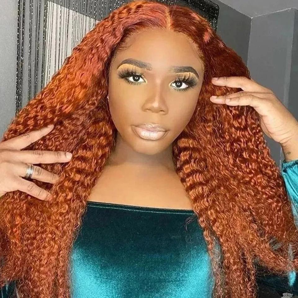 Ginger Color 4x4 Deep Wave Human Hair Lace Front Wigs for Black Women