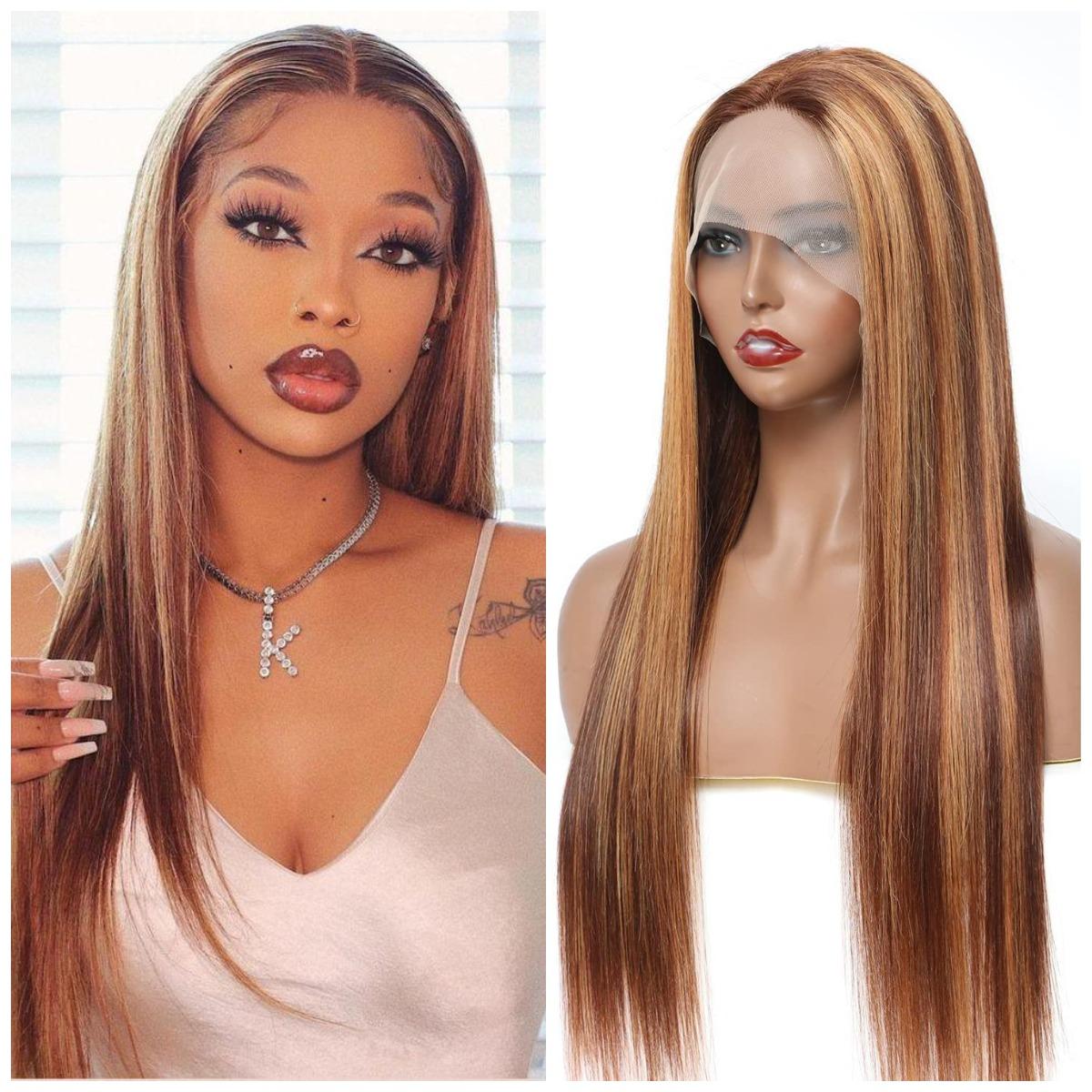 Highlight 4/27 Straight 13x1 T Part Lace Front Wigs Human hair 250 density