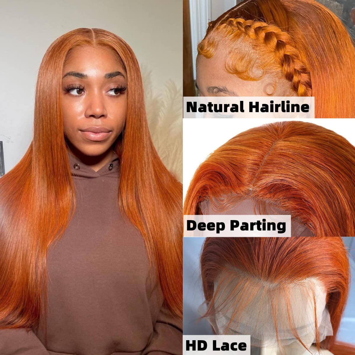 Pretty Ginger Color Straight Haiir Lace Front Wigs 100% Human Hair Frontal Wigs