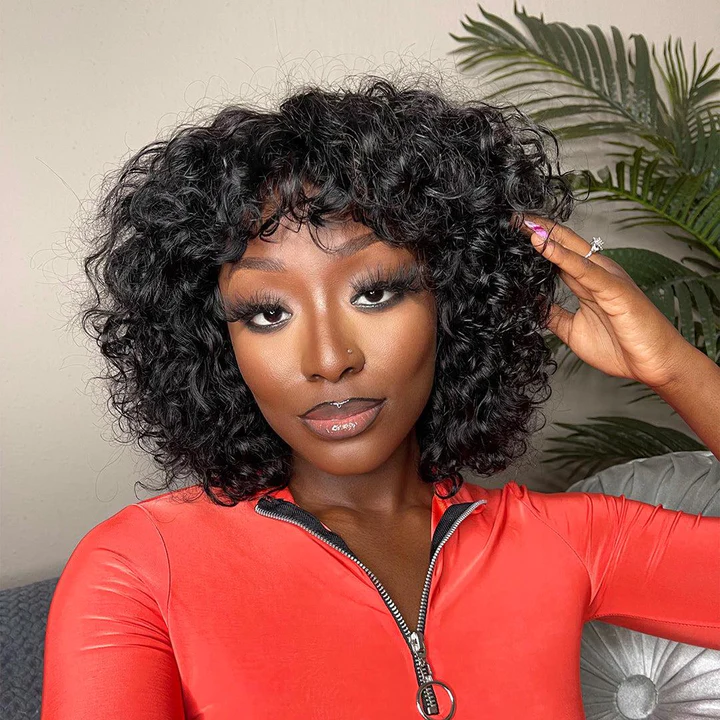 Curly Wig With Bang Remy Hair