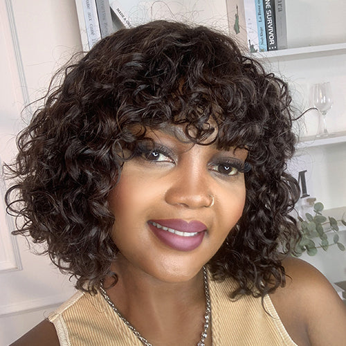 Curly Wig With Bang Remy Hair