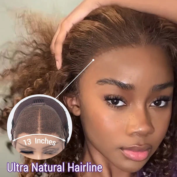 Mix Color Brown Curly Bob Wig Compact 13X4 Frontal Short Lace Wig 100% Human Hair