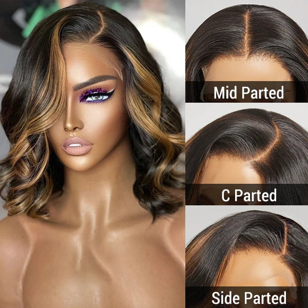 Brown Mix Black Loose Wave 5x5 Closure C Part Glueless Wig With Bangs 100% Human Hair
